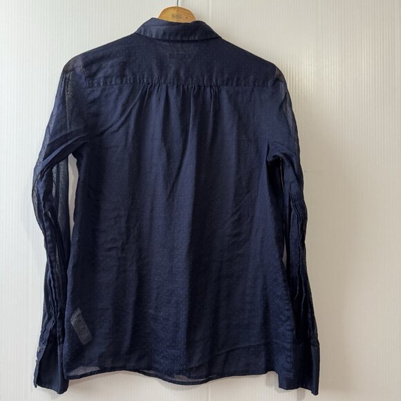 J Crew Womens Sz 8 Sheer Clip Dots Textured Button Down Blouse Navy - Picture 2 of 11